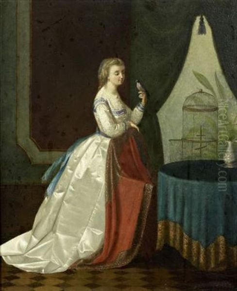 Jeune Femme Et Oiseau Oil Painting by Pierre Olivier Joseph Coomans