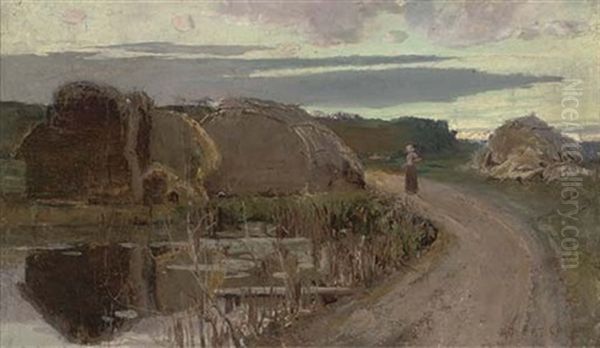 Returning To The Farm At Sunset Oil Painting by Hubert Coop