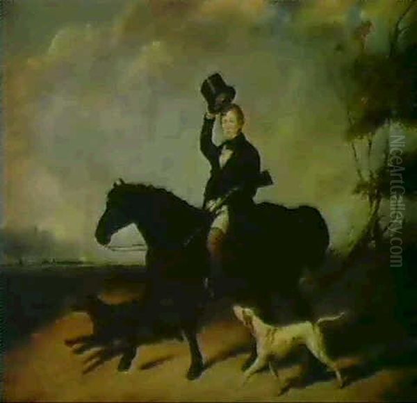 A Gentleman Out Shooting On A Black Pony With His Dogs Oil Painting by Abraham Cooper