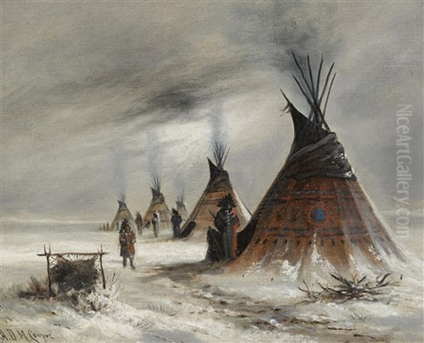Sioux Indian Camp In Winter Oil Painting by Astley David Middleton Cooper