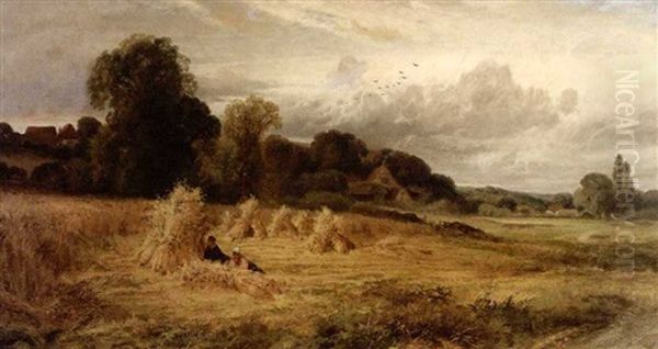 Landscape With Haystacks Oil Painting by J. Horace Cooper
