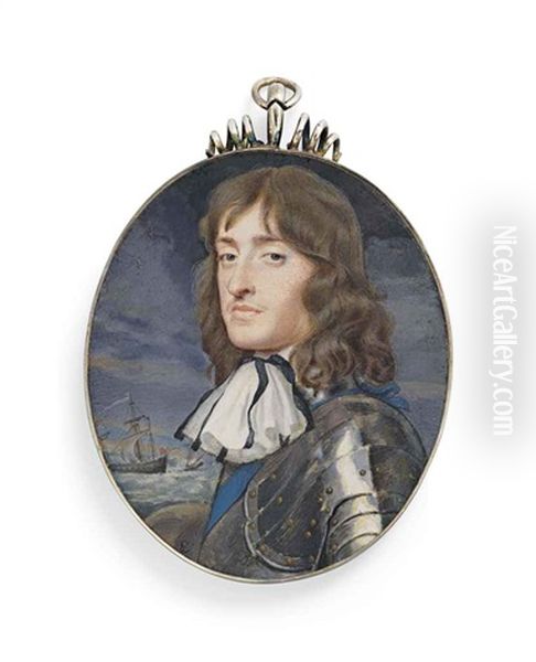 King James Ii Of England And Vii Of Scotland (1633-1701), In Gilt-studded Armour, White Cravat Tied With Black Ribbons Oil Painting by Samuel Cooper