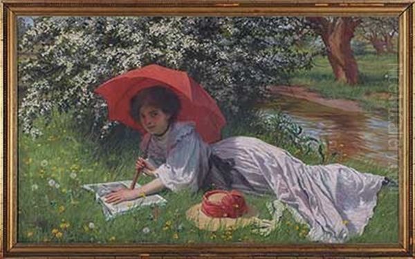 Der Rote Sonnenschirm Oil Painting by W. Savage Cooper