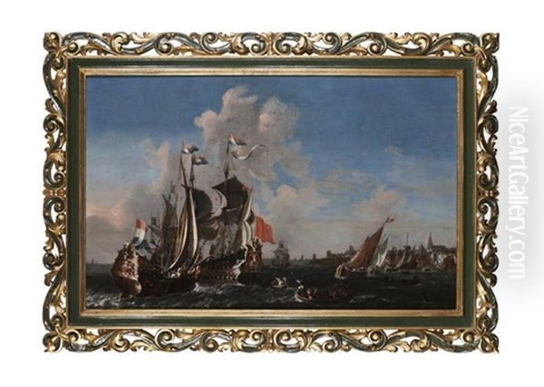 La Flotte Hollandaise A L'embouchure De L'escaut, Pres De Vlissingen Oil Painting by Pieter Coopse