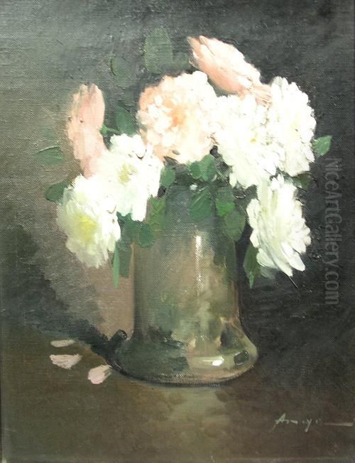 Vase With Roses Oil Painting by Nicolae Angelescu