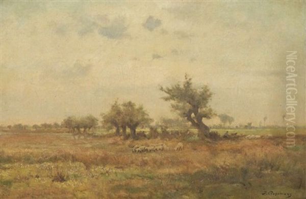 Berger Aux Moutons Au Repos Au Pre Oil Painting by Joseph Theodore Coosemans