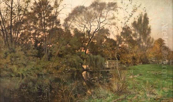 Pecheurs Au Bord De L'eau Pres D'une Ferme Oil Painting by Joseph Theodore Coosemans