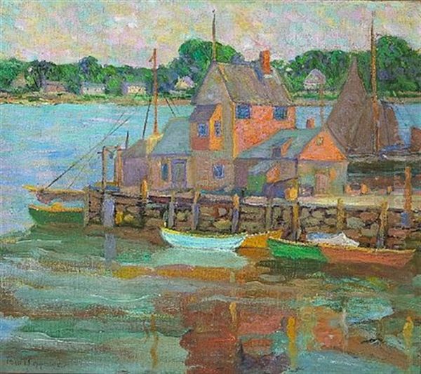 Boats Moored Along The Dock Oil Painting by Fern Isabel Coppedge