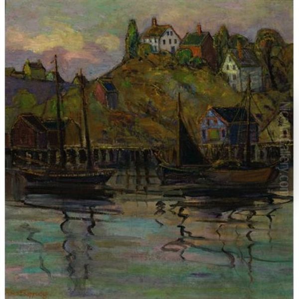 Harbor By A Hillside Oil Painting by Fern Isabel Coppedge
