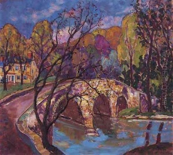 Stoney Creek Bridge, Princeton, New Jersey - General Mercer Bridge Oil Painting by Fern Isabel Coppedge