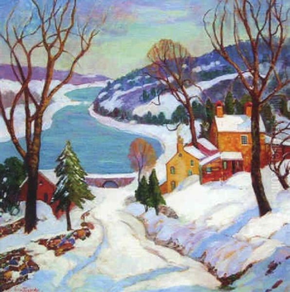 The Delaware In Winter Oil Painting by Fern Isabel Coppedge