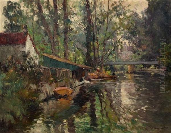 Bord De Riviere Oil Painting by Edmond Van Coppenolle