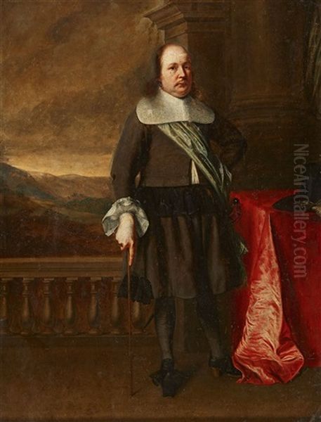 Portrait Of A Gentleman In A Panoramic Landscape Oil Painting by Gonzales Coques