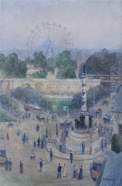 Parisian Courtyard Scene Oil Painting by Gail Sherman Corbett