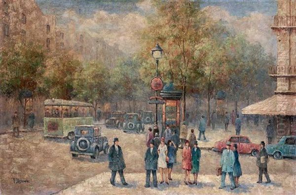 Strasenszene In San Francisco Mit Personen, Autos Und Bussen Oil Painting by Gail Sherman Corbett