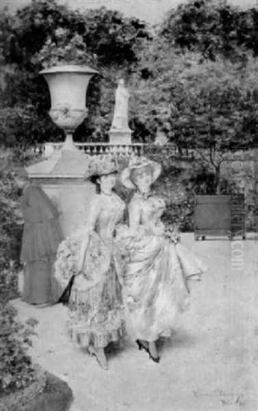 Garden Of The Vatican Oil Painting by Ricardo (Federico) Corchon y Diaque