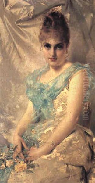 Portrait D'une Jeune Femme Aux Fleurs Oil Painting by Vittorio Matteo Corcos