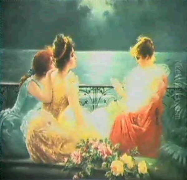 On A Moonlit Balcony Oil Painting by Vittorio Matteo Corcos
