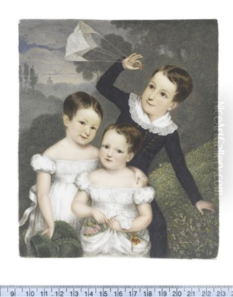 The Three Children Of Bonamy And Caroline Dobree; Bonamy (1818-1907), Caroline (b.1820) And Mary (b.1821 Oil Painting by William the Elder Corden