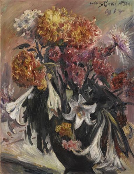 Chrysanthemen Und Lilien (chrysanthemums And Lilies) Oil Painting by Lovis (Franz Heinrich Louis) Corinth