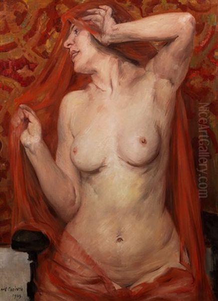 Stimmung In Rot (halbakt) Oil Painting by Lovis (Franz Heinrich Louis) Corinth