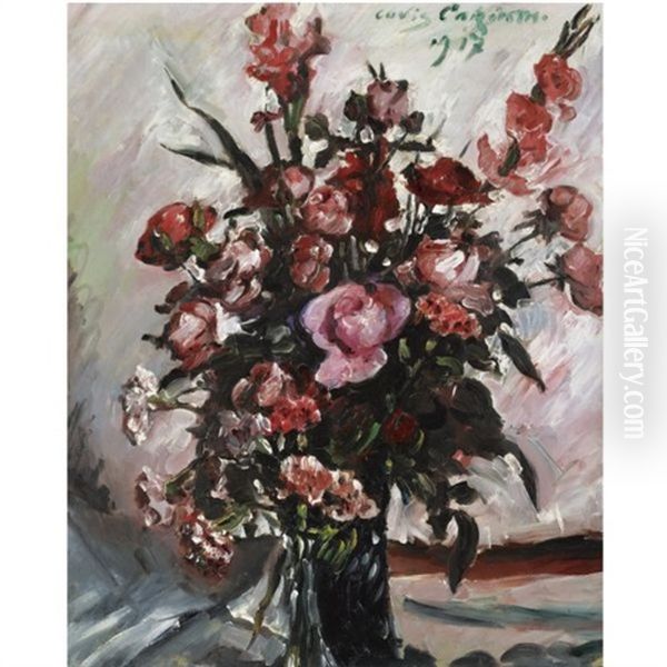Rosa Rosen (pink Roses) Oil Painting by Lovis (Franz Heinrich Louis) Corinth