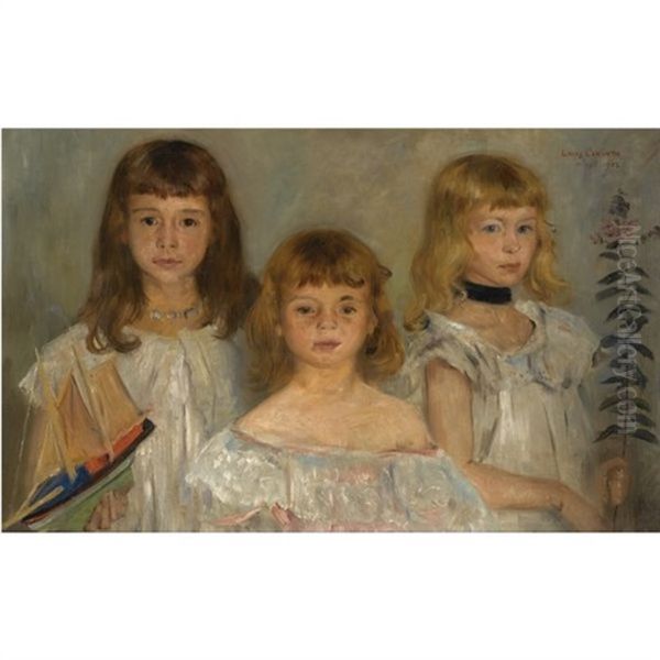 Drei Kleine Madchen (three Girls) Oil Painting by Lovis (Franz Heinrich Louis) Corinth