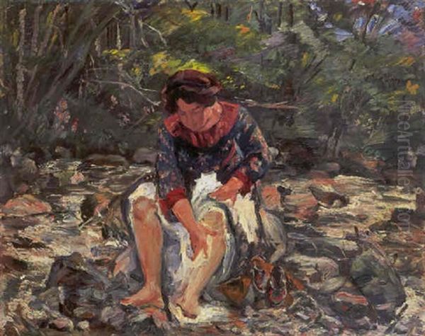 Madchen Im Waldbach Oil Painting by Lovis (Franz Heinrich Louis) Corinth