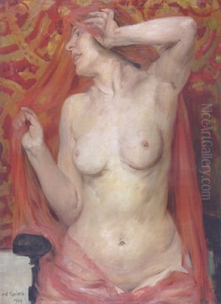 Akt Mit Rotem Tuch Oil Painting by Lovis (Franz Heinrich Louis) Corinth