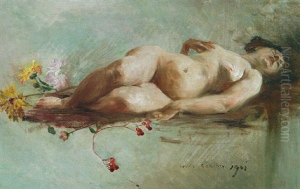 Liegender Madchenakt Oil Painting by Lovis (Franz Heinrich Louis) Corinth