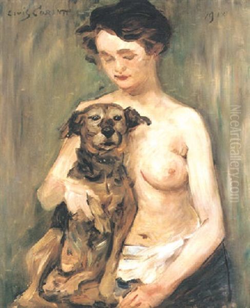 Kvinna Med Hund Oil Painting by Lovis (Franz Heinrich Louis) Corinth