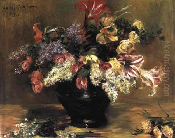 Amaryllis, Flieder Und Tulpen Oil Painting by Lovis (Franz Heinrich Louis) Corinth