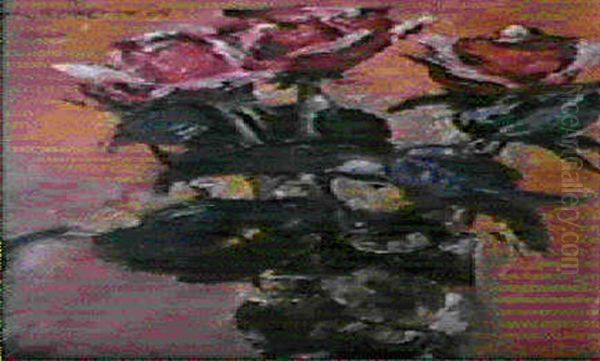 Rosa Rosen Oil Painting by Lovis (Franz Heinrich Louis) Corinth