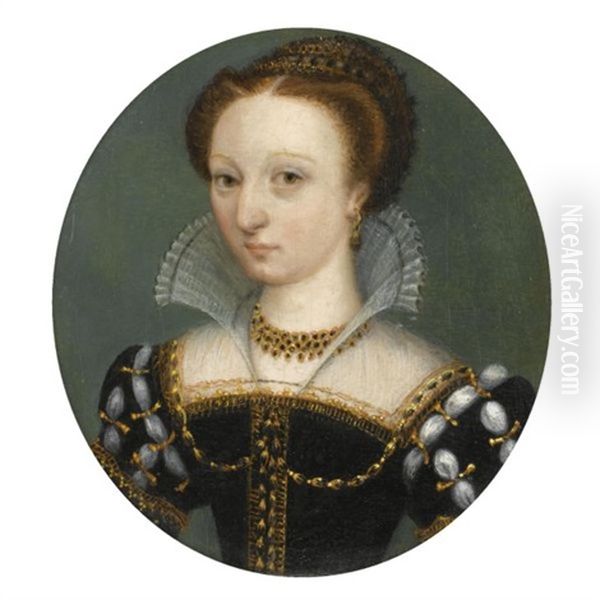 Portrait Of A Lady In An Elaborately Decorated Dress And Necklace (mary Stuart, Queen Consort Of Francois Ii Of France?) Oil Painting by  Corneille de Lyon