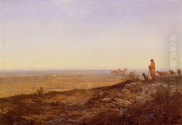 Berger Devant La Plaine Aux Environs De Beauvais Oil Painting by Jean-Jean Cornu