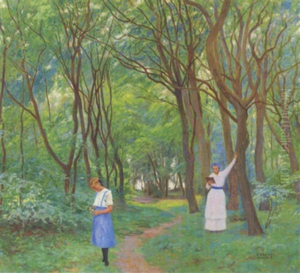 Piger I Skoven Oil Painting by Poul Corona