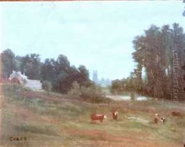 The Lady In Red Oil Painting by Jean-Baptiste-Camille Corot