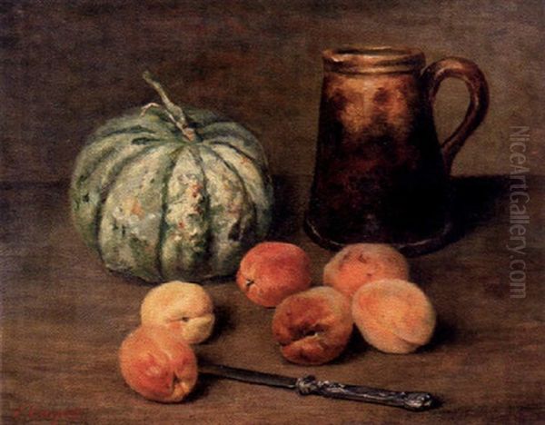 Stilleben, Pumpa Och Persikor Oil Painting by Etienne Corpet