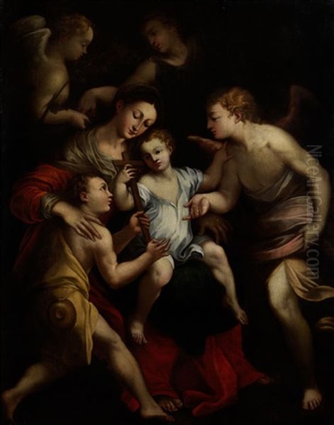 Das Jesuskind Auf Dem Schoss Der Maria Mit Engeln Oil Painting by Antonio Allegri da Correggio