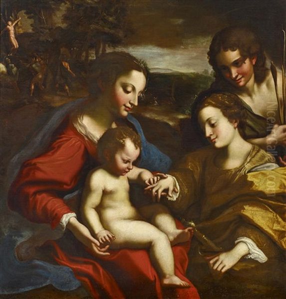 Die Mystische Vermahlung Der Heiligen Katharina Oil Painting by Antonio Allegri da Correggio