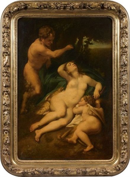 Venus Et L'amour Endormis Oil Painting by Antonio Allegri da Correggio