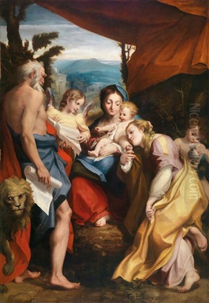 Die Madonna Des Heiligen Hieronymus Oil Painting by Antonio Allegri da Correggio