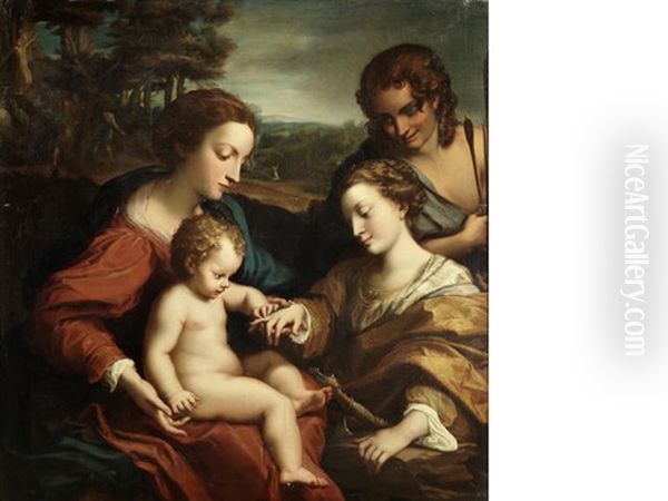 The Mystic Marriage Of Saint Catherine Oil Painting by Antonio Allegri da Correggio