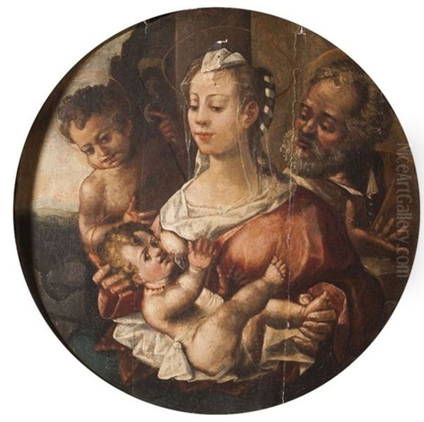 La Sainte Famille Avec Saint Jean Baptiste Oil Painting by Antonio Allegri da Correggio
