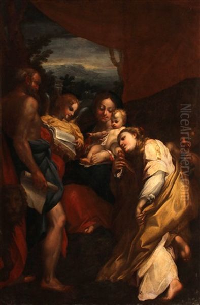 Madonna And Child With Saints Jerome And Mary Magdalen (the Day) Oil Painting by Antonio Allegri da Correggio