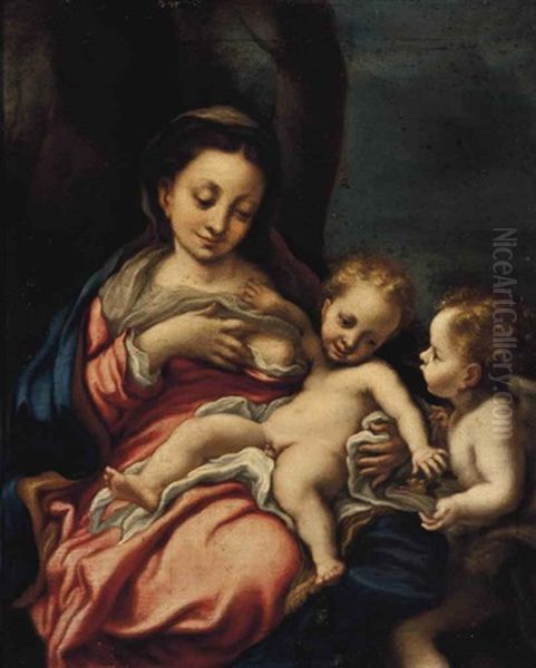 The Madonna And Child With The Infant Saint John The Baptist Oil Painting by Antonio Allegri da Correggio