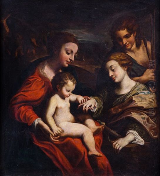 Bodas Misticas De Santa Catalina Oil Painting by Antonio Allegri da Correggio