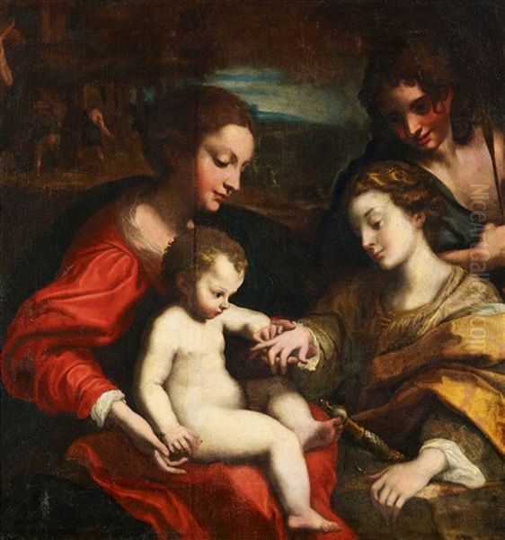 Die Mystische Vermahlung Der Heiligen Katharina. Nach Dem Gemalde Correggios Im Pariser Louvre Oil Painting by Antonio Allegri da Correggio