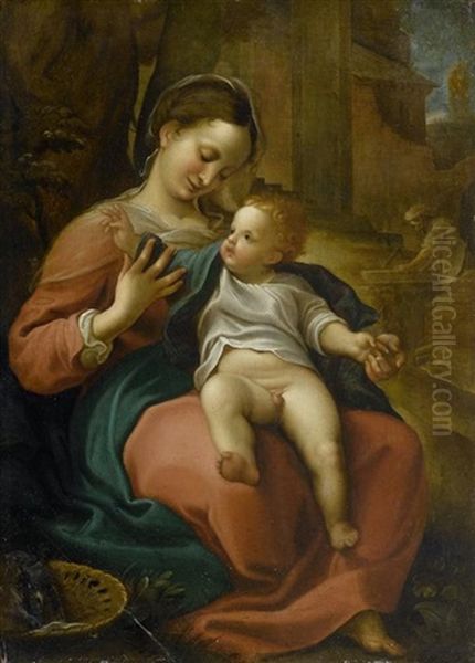 Maria Mit Dem Kind, Im Hintergrund Joseph Oil Painting by Antonio Allegri da Correggio