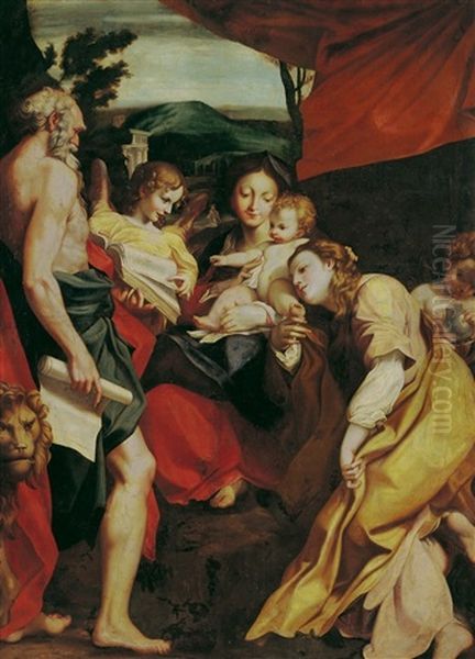 Madonna Mit Kind, Dem Hl. Hieronymus Und Maria Magdalena Oil Painting by Antonio Allegri da Correggio
